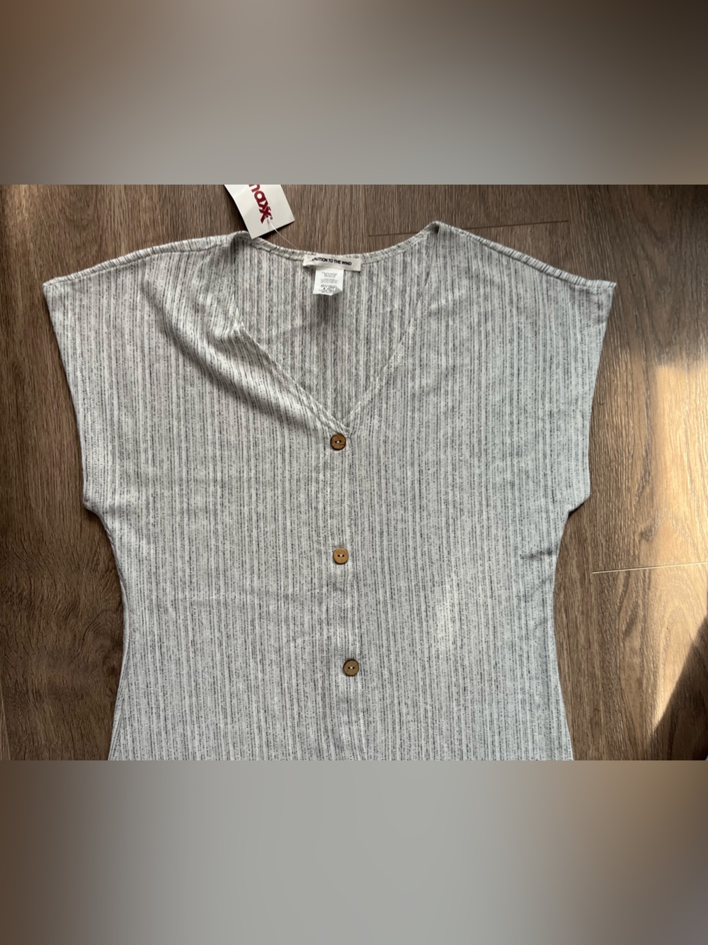 New!Caution To The Wind Dress Gray White Ribbed Button-Front size medium - Picture 6 of 6